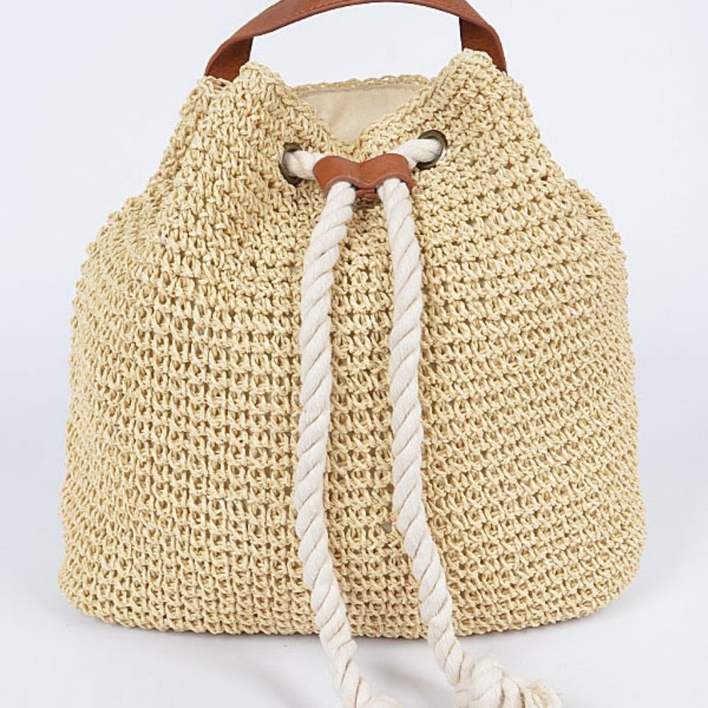 NWT Boho Beach Raffia Woven Rope Backpack - Picture 7 of 11